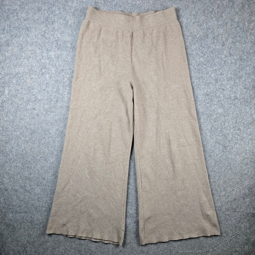 Sioni Knit Pants Womens Large Tan Wide Leg Lounge High Rise Elastic Waist Cozy